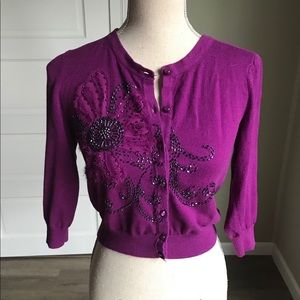 Lauren Conrad Purple Beaded Cardigan Sweater S